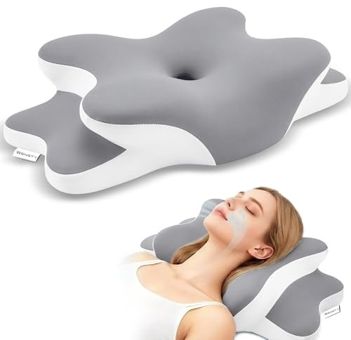 Sleep Apnea Pillow with Neck Pain & Snoring Relief-Orthopedic Cervical Pillow,Ergonomic Contour Memory Foam Pillow for Side,Back,Stomach,Dreamers Relief,Medium Firm Support (Gray, Queen Size)