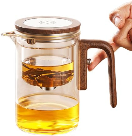 Tea Pot Enchanti-Teekanne, Enchantipot Magic Tea Pot Magische Teekanne mit Wassertrennung, Press Control Magic Tea Pot with Wooden Handle (800 ml - Holzfarbe)