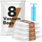 Vacbird Kleider-Vakuumbeutel mit Handpumpe, 8er-Pack (2 Jumbo, 2 groß, 2 mittel, 2 klein), wiederverwendbare Vakuumbeutel für Kleidung, Bettwäsche, Reisen