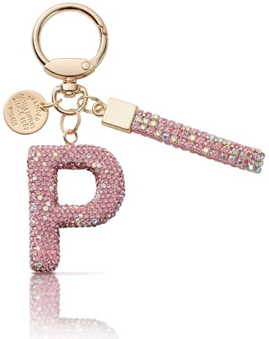 MORSUNBELA Schlüsselanhänger Buchstabe P Glitzer Geschenk Autoschlüsselanhänger Anfangsbuchstabe Strass Schlüsselanhänger mit Buchstaben Keychain Letter für Frauen Damen Mädchen Rosa