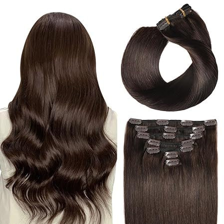 SUYYA Clip in Extensions Echthaar, Salon Remy Menschenhaar Extensions Echthaar Gerade Glatt Chthaar Extensions Clip Doppelt Genäht 12 Zoll 30cm 7 Stück 70G #2 Dunkel Braun