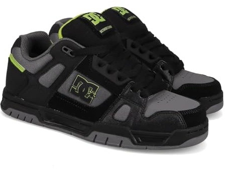 DC Men's Stag Skate Shoe, Black/Grey/Lime, 8 UK