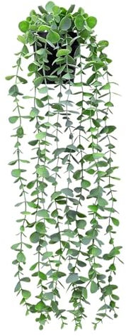Dewocke Pianta Finta Cadente con Vaso, Piante Finta da Appendere, Eucalipto Artificiale con Vasi, Plastica Pianta Artificiale Pendenti per Decorazioni Casa, Interni, Esterni, Giardino, Matrimonio