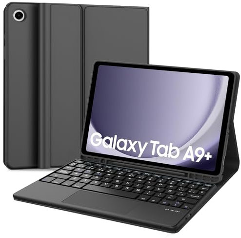 FOGARI Teclado con Touchpad para Samsung Tab A9+ Plus 11 2023, Funda con Español Ñ Teclado Bluetooth con Trackpad para Galaxy Tab A9 Plus 11 2023, Negro