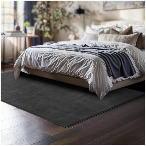 tectake® Flauschiger Kurzflor Teppich, waschbar, für Wohnzimmer, Badezimmerteppich, Küchenteppich, Teppich Flur, Home Deko, rutschfest, allergikerfreundlich, anthrazit, 120 x 170 cm