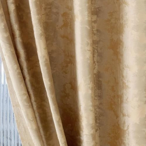 Amidoudou 1 Paar Nordic Style Luxuriöse Verdunkelungsvorhänge, Beige mit Goldschimmer, Strukturierter Stoff, Schwerer Stoff，Modernes Design (Gold,2-Set H245 x B140 cm)