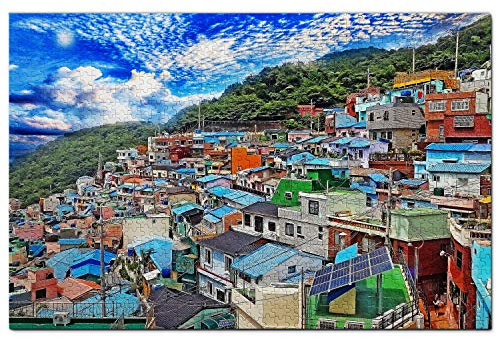 Korea-Puzzle, 1000 Teile, Gamcheon-Kulturdorf, Busan, Korea, Puzzlespiel, Kunstwerk, Reisesouvenir, 38 x 26 cm