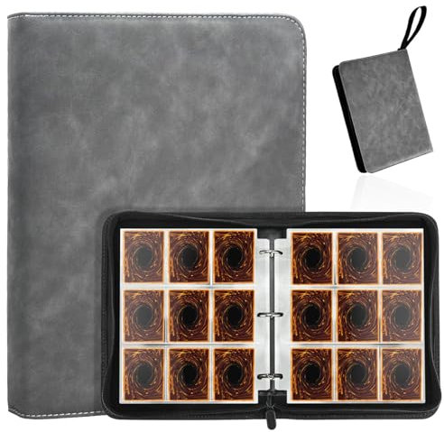 ePicsoa Sammelkarten Album für bis zu 720 Karten, 9 seitlich Sammelalbum Reißverschluss Binder für Sammelkarten, MTG Karten Heft für Spielkarten, Sportkarten, Yugioh etc. Grau
