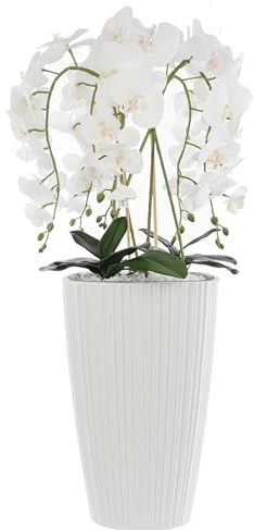 botle Künstliche Orchidee Weiß Kaskaden Blumenstrauß im Topf Weiß, H 95 cm, gummierte Blumen, 5 Triebe Heimbüro Dekoration Schön Stilvoll