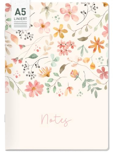 Häfft paper&you Notizheft A5 liniert Wild Blossoms | Softcover Notizbuch mit abgerundeten Ecken, 90 g/m²-Papier & 64 nummerierten Seiten - liniertes Journal ideal für unterwegs