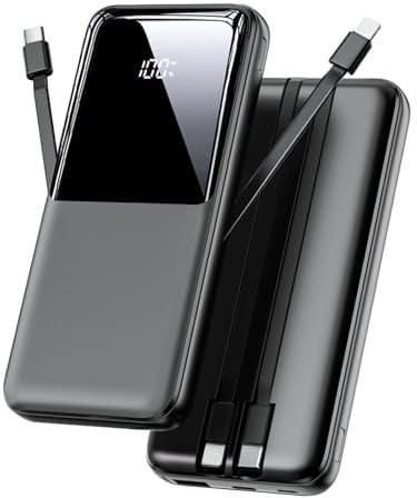 Power Bank Fast Charging 26800mAh, Portable Charger with 2 Built-in Cables & 3 Ports, Powerbank with LED Display, Battery Pack Compatible with iPhone 16 15 14 13 Android and more, Black