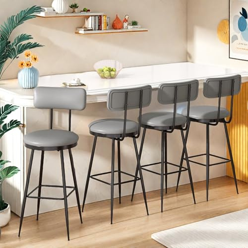 SHAODENG Esszimmerstühle 4er Set, Barhocker mit Lehne, Metallbeinen und Sitzfläche aus Kunstleder, bis 150 kg belastbar, Küchenstühle für Bar, Küche, Wohnzimmer, Schlafzimmer, Dunkelgrau