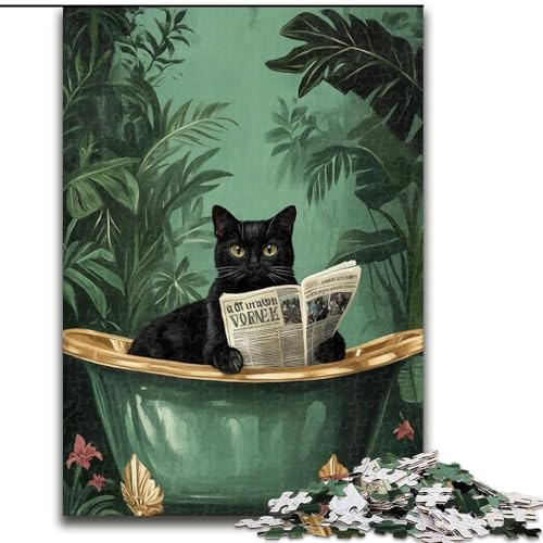 Puzzle mit 1000 Teilen für Erwachsene, Schwarze Katze im Badezimmer, 1000-teiliges Puzzle, Lernspielzeug (Größe 26x38cm)