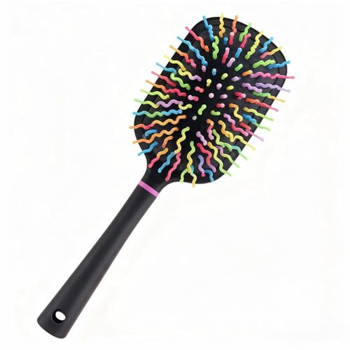 Hiiooweiyi Tough Rainbow Bristle Mane/Tail Brush Rainbow Paddle Mane and Tail Brush Air Cushion Comb Detangler Plastic Forky Comb for Horses