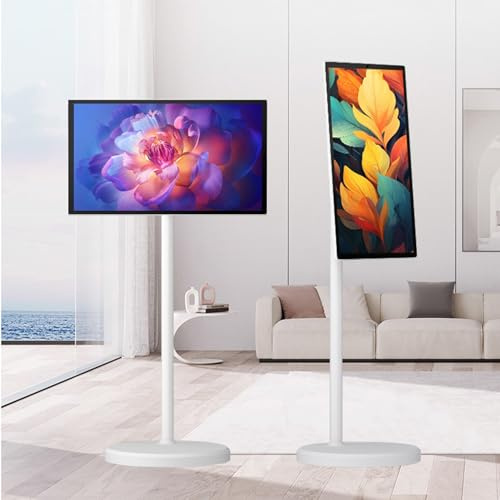 XDLYWUZIQ 24 inch FHD Smart Portable TV,Mobile Portable Monitor with 1080p Rotatable Touch Screen,Rolling TV on Wheels with Camera and 15000mah Built-in Battery 8+128G-24inch