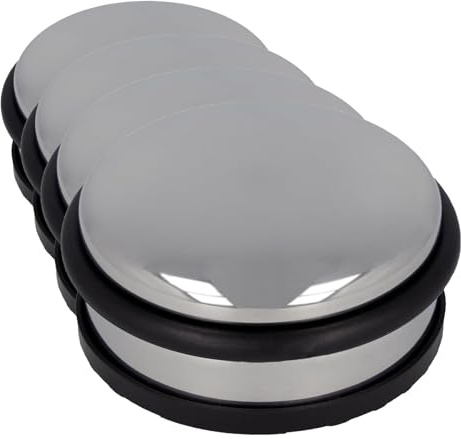 Westcott Stainless Steel Door Stop, Round Door Stop with a Weight of 1.2 kg, Door-Protecting Rubber Ring, Extra Non-Slip Underside, ⌀ 10 cm, Height 4 cm, Stable in drafts, E-19001 00 (Pack of 4)