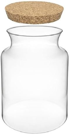 Terrario in Vetro Trasparente GRANDE con Tappo in Sughero, Contenitore Decorativo per Paesaggio ALTEZZA 35CM DIAMETRO 19CM
