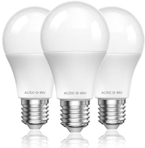 TobeBright 12V 24V E27 LED Glühbirne, 13W Kaltweiss 6000K LED Birne Nicht Dimmbar AC/DC 12V-85V Niedervolt Lamp für Wohnmobil, Solarbeleuchtungssystem, Campervan(3 Stück)