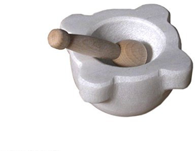 Mortaio da Cucina o Farmacia in Marmo Bianco con Pestello in Legno White Marble Mortar 7cm