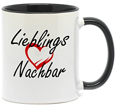 NICE-PRESENTS Tasse Lieblings Nachbar mit Herz zu jedem Anlass für eine Gute Nachbarschaft. Da freut Sich jeder Freund, Nachbar, Kollege oder Freundin (Schwarz)