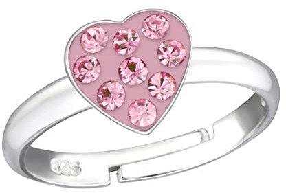 Goldene Hufeisen Kinder Ring 925 Echt Silber Mädchen Fingerring Emaille Kristalle Verstellbar (Herz CZ Rosa / 6mm)