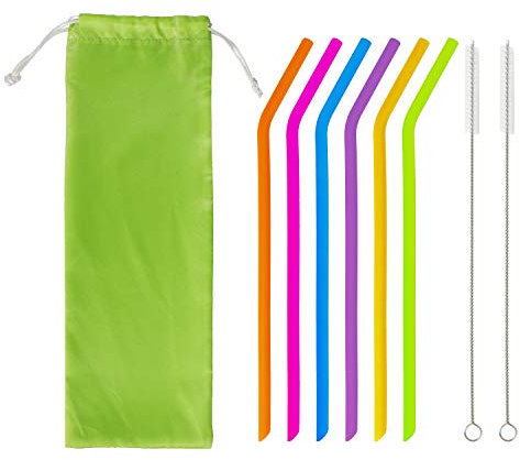 Pailles en Silicone Réutilisable Sûr et écologique Paille Colorées et Sans BPA Portable Pliable Pailles avec 2 Brosses de Nettoyage Idéal pour les Boissons Froides ou Chaudes 6 Pièces