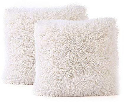 FeiliandaJJ 2er Set Dekorativ Kissenbezug 40x40cm,Einfarbig Plüsch Weich Kopfkissenbezug Kissenhülle,Sofakissenbezüge Pillowcase 16x16 für Couch Wohnzimmer Sofa Bed Auto (Beige)