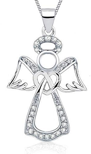 Goldene Hufeisen Schutzengel Herz Zirkonia Anhänger mit Halskette 925 Sterling-Silber Engel