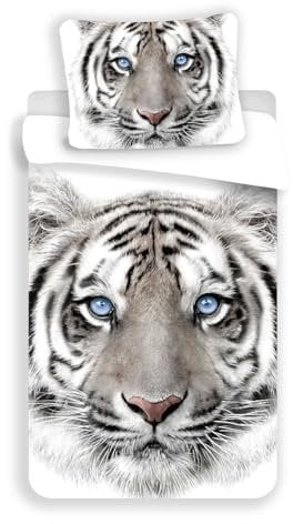 Tiger Blanc Bed Linen 100% Cotton 140 x 200 cm 70 x 90 cm (White)