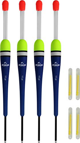 Storfisk fishing & more 4er Set Knicklichtposen Laufposen Blau inkl. 4 Knicklichter zum Nachtangeln, Schnurlauf außen, Tragkraft Posen:10 Gramm