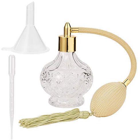 GORGECRAFT 80 ML Cristal Clair Vintage Style Bouteille de Parfum Jaune Long Spray Glands, Rechargeable en Verre avec Atomiseur à Pulvérisation, Spray Cheveux