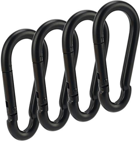 Carabiner Clip Black Spring Snap Hook 3 Inch Steel Link Buckle Heavy Duty 8x80mm 4pcs for Hammock Swing Outdoor Camping Hiking