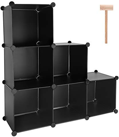 TUMUCUTE Organizador de almacenamiento de cubos, 6 cubos, de plástico, para armario, estanterías modulares para dormitorio, sala de estar, oficina, color negro