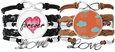 DIYthinker Cloud Rain Drip Orange Muster Armband Handschlaufe Leder Seil Forever Love Armband Doppelset