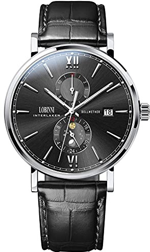 Lobinni Herren-Armbanduhr, Edelstahl, mechanisch, automatisch, luxuriös, analog
