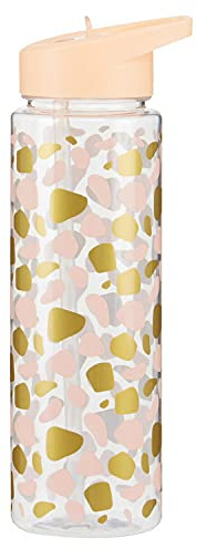 Premier Housewares PP Plastic Water Bottle/Flip Open Drinking Spout Connected To a Straw/Peach Animal Print/Generous Capacity of 680 ml/Leak Proof Screw Cap 7 x 24 x 7