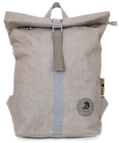 Papero ® Rolltop Rucksack Damen & Herren Cougar mini aus Kraft Papier- klein Backpack - Lässige Rucksäcke für Freizeit, wasserabweisend, reißfest, für 14 Zoll Laptopfach (grau, 13 L)