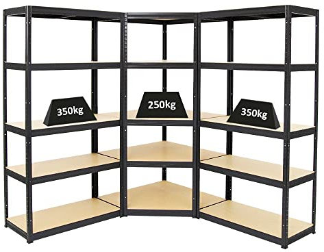 PROREGAL Mega Deal 1xEckregal und 2xSchwerlastregal Slim Elephant 180x90x45 Fachlast 250+350 kg Schwarz