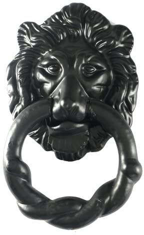 UAP Black Iron 2 Piece Lion's Head Door Knocker - 6 inch Traditional Front Door Hardware with Powder Coated Finish & Mounting Kit - Victorian Style Home Decor for Wardrobe & Entrance Doors