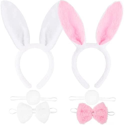XINCHEN 2 stücke Hasenohren Haarreif, Hasenohren Haarreif Plüsch, Ostern Hasenohren Haarreifen, für Kinder Geschenke Karneval Ostern Party Kinder Erwachsene(Weiß Rosa)