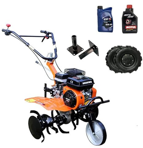 SAKAWA Motozappa avviamento Manuale 7.5CV 3v + Ruote + Mangoni + Olio