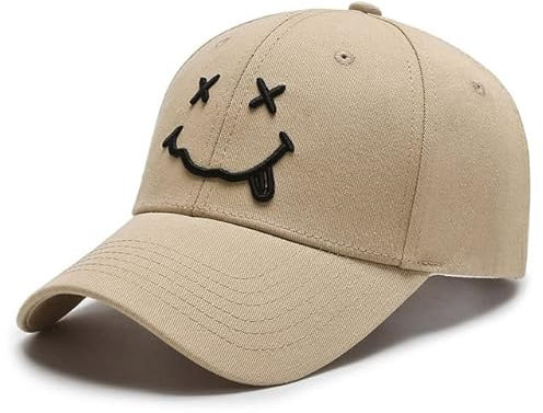 KTTGYRE Cap Smile Baseball Cap Lächelndes Gesicht Happy Dad Hut Casual Papa Baseball Cap Stickerei Cap Verstellbarer Snapback Hut Sport-Khaki,Adjustable