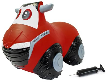 Massey Ferguson Hüpftraktor mit Pumpe - Hüpfer, BPA frei, Pflegeleicht, offiziell lizenziert, Seitenspiegel dienen dem Kind als Halt