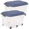 Rotho Roller 6 2er-Set Aufbewahrungsbox 57l mit Deckel und Rollen, Kunststoff (PP) BPA-frei, blau/transparent, 2 x 57l (59.5 x 40.0 x 37.0 cm)