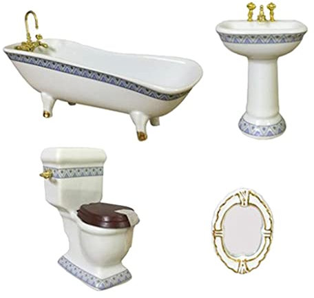 predolo Dollhouse Miniature Ceramic Bathroom Set Accessories 1:12 Model Including