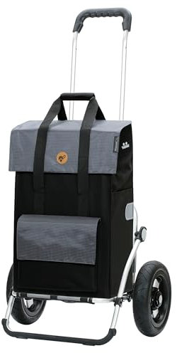 Andersen Einkaufstrolley - klappbar - 43 Liter - mit Kühlfach - Aufhängung für Einkaufswagen - belastbar 50 kg - Aluminium - Trolley - Luft-Rad Ø 25 cm - Royal Shopper Vektor grau
