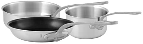 Mauviel M'Urban Batterie de Cuisine 3 Pièces 3 Plis Inox Brossé Manche Fonte Inox - Fabrication Française