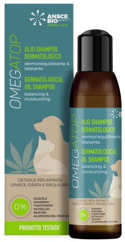 OMEGATOP Shampoo Cani per Prurito, Dermatite, Pelle Secca e Sensibile. Detergente Delicato,Idratante e Lenitivo per Cute e Pelo. Igiene e Benssere del Cane. Uso Frequente. 200 ml