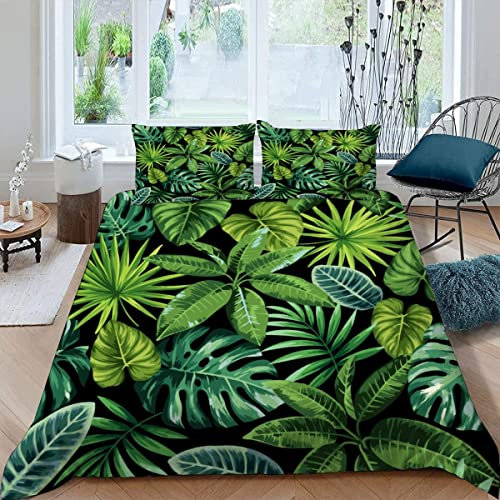 ALABOW Palmenblätter Bettwäsche 155x220 cm 3teilig mit Reißverschluss 3D Grün Blätter Dschungel Bettwäsche Sets Warme Winter Sommer Weich Bettbezüge mit 2 Kissenbezug 80x80 cm für Teenager