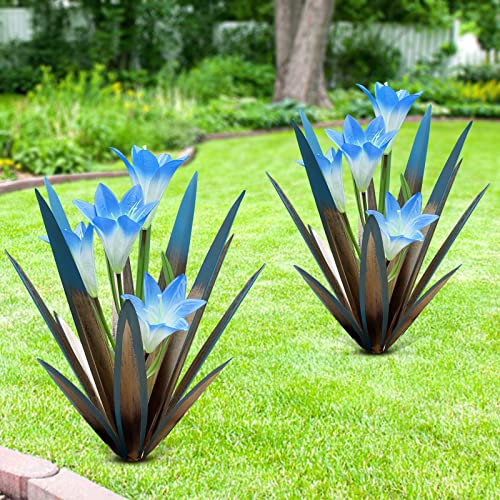 Homight Metall Agave Pflanze Outdoor Dekoration Outdoor Garten Dekoration Lilie Mexikanische Hof Kunst Pflanze Garten Agave Lily Dekoratives Garten Geschenk … (2 große blaue Lilien)